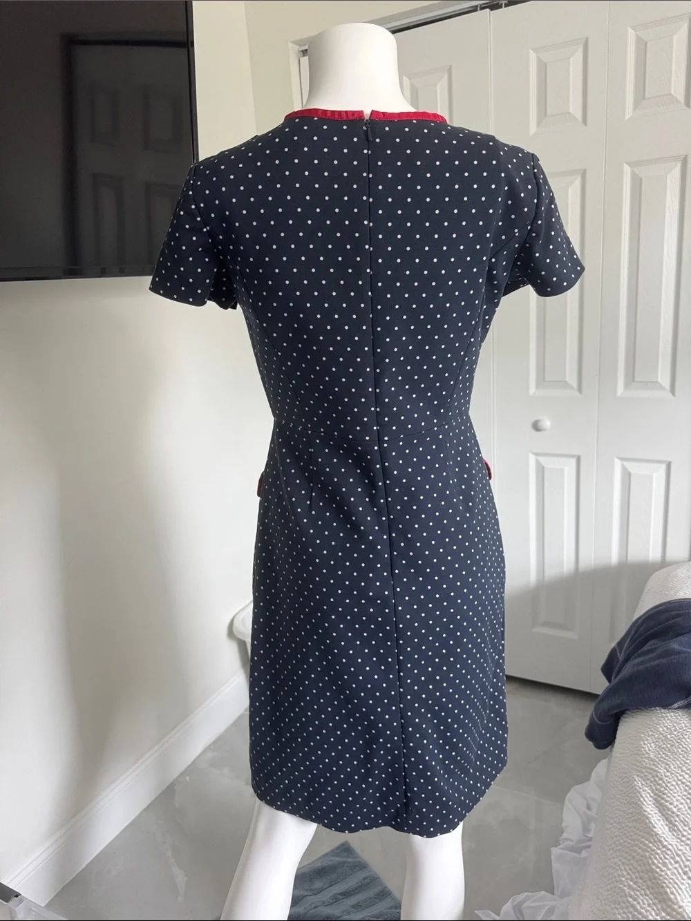 Brooks brothers Navy Polka Dot Mini Dress with Red Trim - Picture 2 of 3